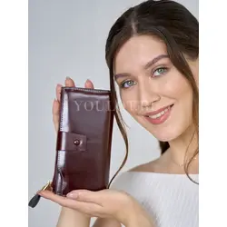 Кошелек женский для денег и телефона Briefcase из натуральной кожи кофейный