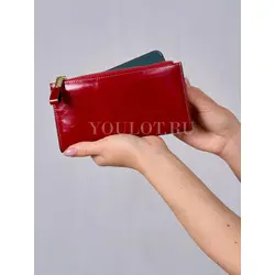 Женский кошелек для телефона, карт, денег Briefcase из натуральной кожи красный