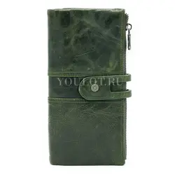 Кошелек кожаный женский Briefcase на кнопке зеленый