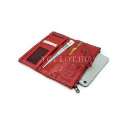 Кошелек женский красный Briefcase из натуральной кожи на кнопке