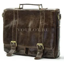 Портфель мужской кожаный Briefcase ​MB074 Coffee с клапаном и плечевым ремнем