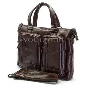 Мужской кожаный портфель Briefcase 33662# Brown для документов с плечевым ремнем