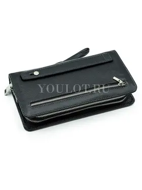 Мужской черный клатч Briefcase 7M-106 кожаный с двумя молниями