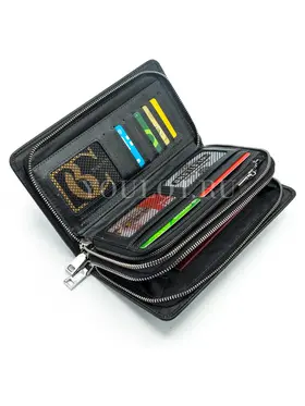 Мужской черный клатч Briefcase 7M-106 кожаный с двумя молниями