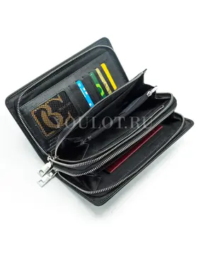 Мужской черный клатч Briefcase 7M-106 кожаный с двумя молниями