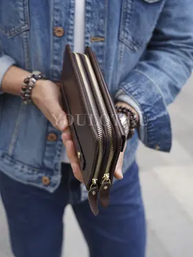 Клатч мужской Briefcase 9069 для телефона и паспорта кожаный коричневый