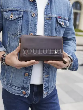 Клатч мужской Briefcase 9069 для телефона и паспорта кожаный коричневый
