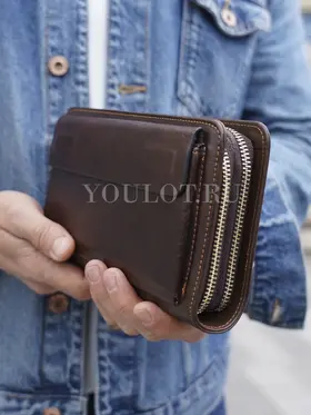 Клатч мужской Briefcase 9069 для телефона и паспорта кожаный коричневый