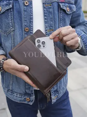 Клатч мужской Briefcase 9069 для телефона и паспорта кожаный коричневый