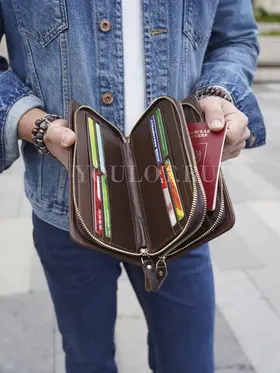 Клатч мужской Briefcase 9069 для телефона и паспорта кожаный коричневый