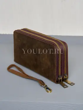 Клатч мужской Briefcase 1003 с двумя молниями из натуральной кожи, кошелек - портмоне