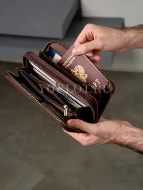 Клатч мужской Briefcase 1003 с двумя молниями из натуральной кожи, кошелек - портмоне