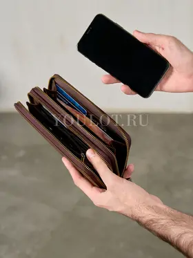 Клатч мужской Briefcase 1003 с двумя молниями из натуральной кожи, кошелек - портмоне