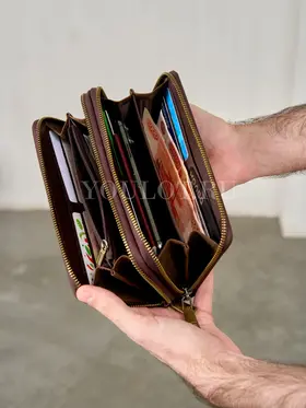 Клатч мужской Briefcase 1003 с двумя молниями из натуральной кожи, кошелек - портмоне