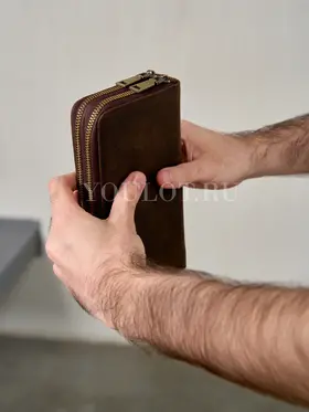 Клатч мужской Briefcase 1003 с двумя молниями из натуральной кожи, кошелек - портмоне