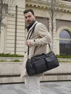Сумка дорожная из натуральной кожи с двумя карманами