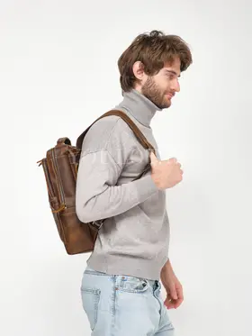 Рюкзак мужской из натуральной кожи для ноутбука 15" и документов A4