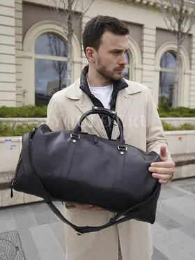 Сумка дорожная из натуральной кожи с отделением для обуви Briefcase 9804 черная