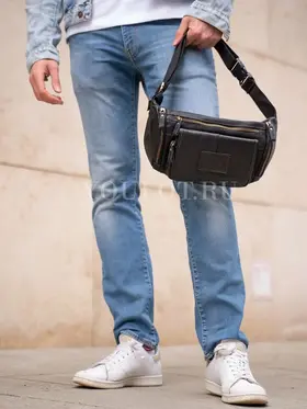 Мужская сумка через плечо Ruff Ryder 1390, бананка из натуральной кожи