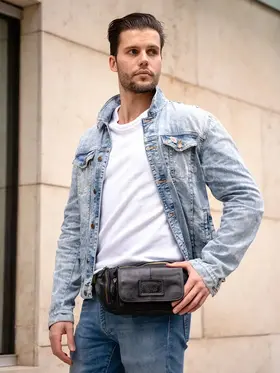 Мужская сумка через плечо Ruff Ryder 1390, бананка из натуральной кожи