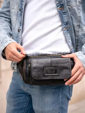 Мужская сумка через плечо Ruff Ryder 1390, бананка из натуральной кожи