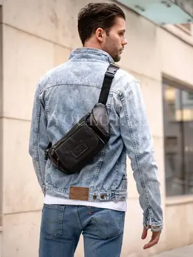 Мужская сумка через плечо Ruff Ryder 1390, бананка из натуральной кожи