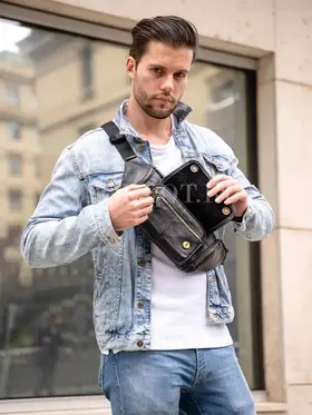 Мужская сумка через плечо Ruff Ryder 1390, бананка из натуральной кожи