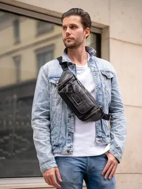 Мужская сумка через плечо Ruff Ryder 1390, бананка из натуральной кожи