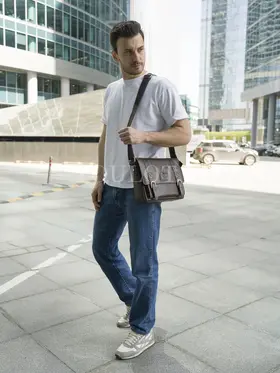 Сумка мужская через плечо Ruff Ryder 1470 большая A4 из натуральной кожи