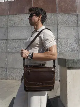 Сумка мужская через плечо Ruff Ryder A4 большая кожаная Old Money