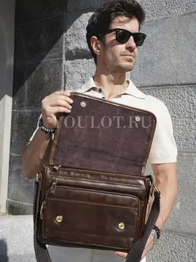 Сумка мужская через плечо Ruff Ryder A4 большая кожаная Old Money
