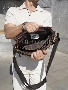 Сумка мужская через плечо Ruff Ryder A4 большая кожаная Old Money