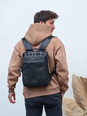Рюкзак мужской из натуральной кожи Ruff Ryder черный