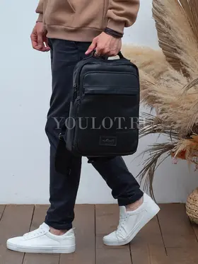 Рюкзак мужской из натуральной кожи Ruff Ryder черный