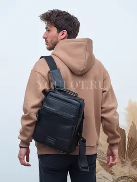 Рюкзак мужской из натуральной кожи Ruff Ryder черный