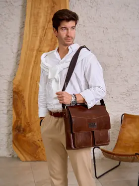 Сумка мужская через плечо Ruff Ryder 2085-1 A4 большая кожаная, портфель Old Money