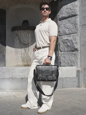 Сумка мужская через плечо Ruff Ryder 2090 A4 большая кожаная