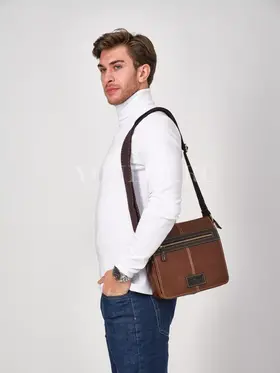 Сумка через плечо большая из натуральной кожи в офис Ryff Ryder 3751-1 коричневая