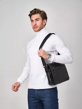 Сумка через плечо большая из натуральной кожи в офис Ryff Ryder 3751 черная