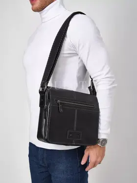 Сумка через плечо большая из натуральной кожи в офис Ryff Ryder 3751 черная