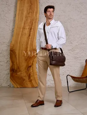 Сумка мужская кожаная Ruff Ryder 3940 большая коричневая