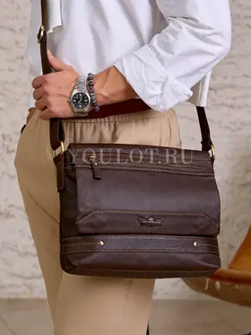Сумка мужская кожаная Ruff Ryder 3940 большая коричневая