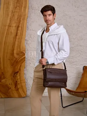 Сумка мужская кожаная Ruff Ryder 3940 большая коричневая