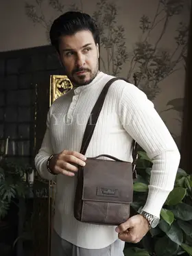 Сумка мужская через плечо кожаная Ryff Ryder 4464 коричневая