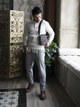 Сумка мужская через плечо Ruff Ryder 4470 маленькая кожаная