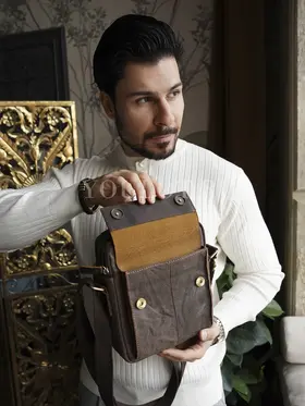 Сумка мужская через плечо кожаная Ryff Ryder 4471 коричневая