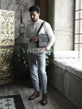 Сумка мужская через плечо кожаная Ryff Ryder 4471 коричневая