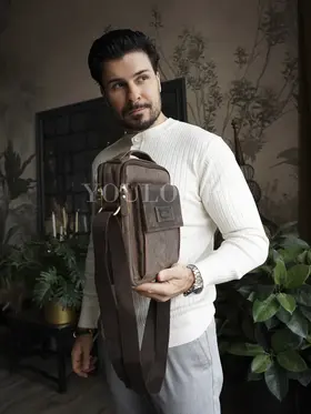 Сумка мужская через плечо кожаная Ryff Ryder 4471 коричневая