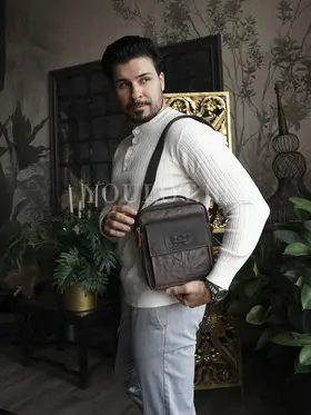 Сумка мужская через плечо кожаная Ryff Ryder 4471 коричневая