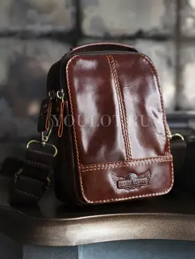 Сумка мужская через плечо Ruff Ryder 6521 из натуральной кожи маленькая коричневая